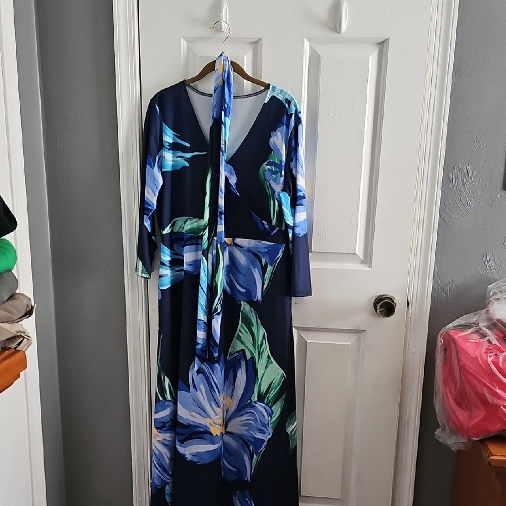 Floral Maxi Dress in Blue and Green